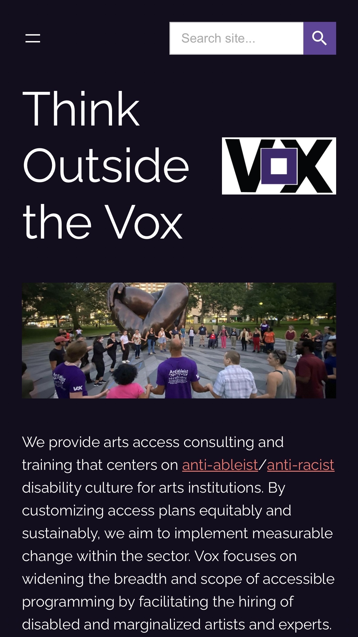 Screenshot links to Think Outside the Vox site